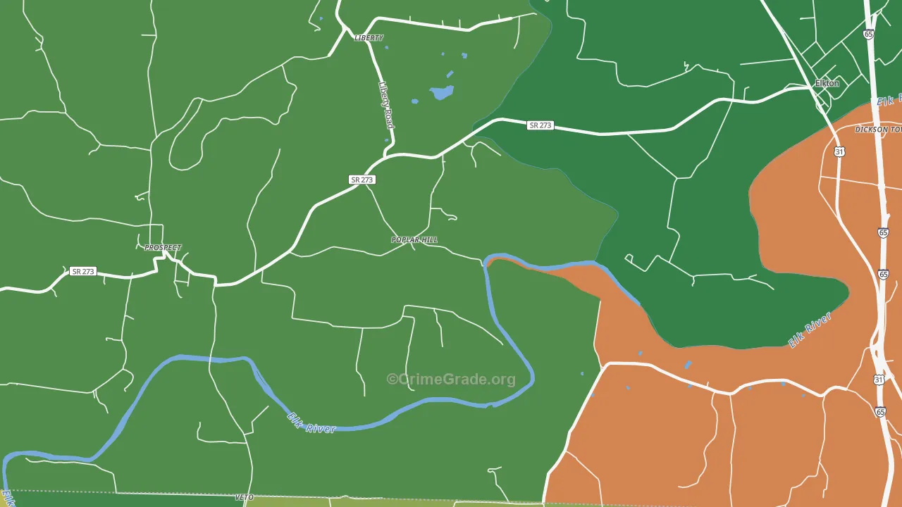 Poplar Hill, TN Map of Theft Rates