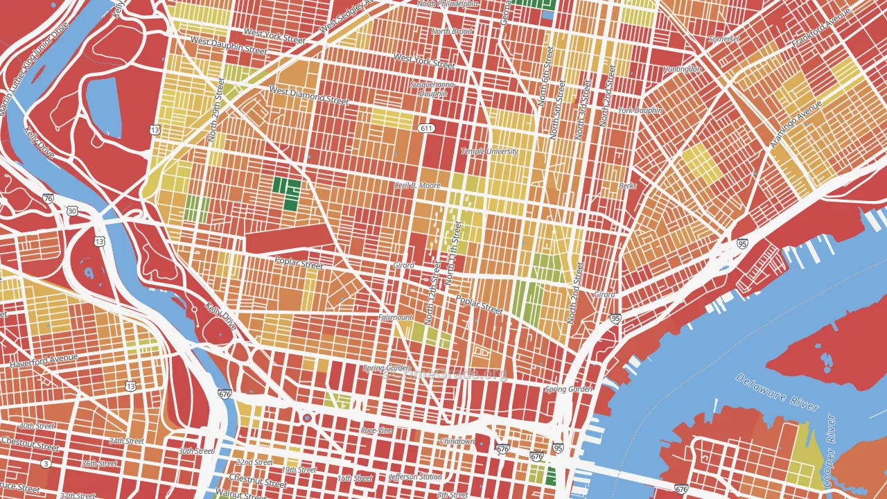 Poplar-Ludlow-Yorktowne, Philadelphia, PA Map of Theft Rates