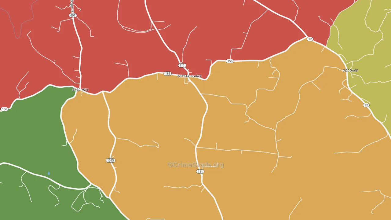 Poplar Plains, KY Map of Theft Rates