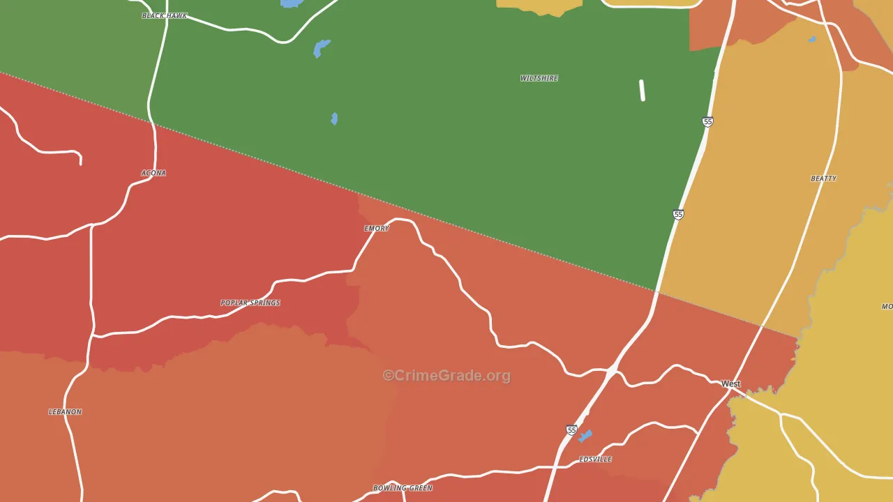 Poplar Springs, MS Map of Theft Rates