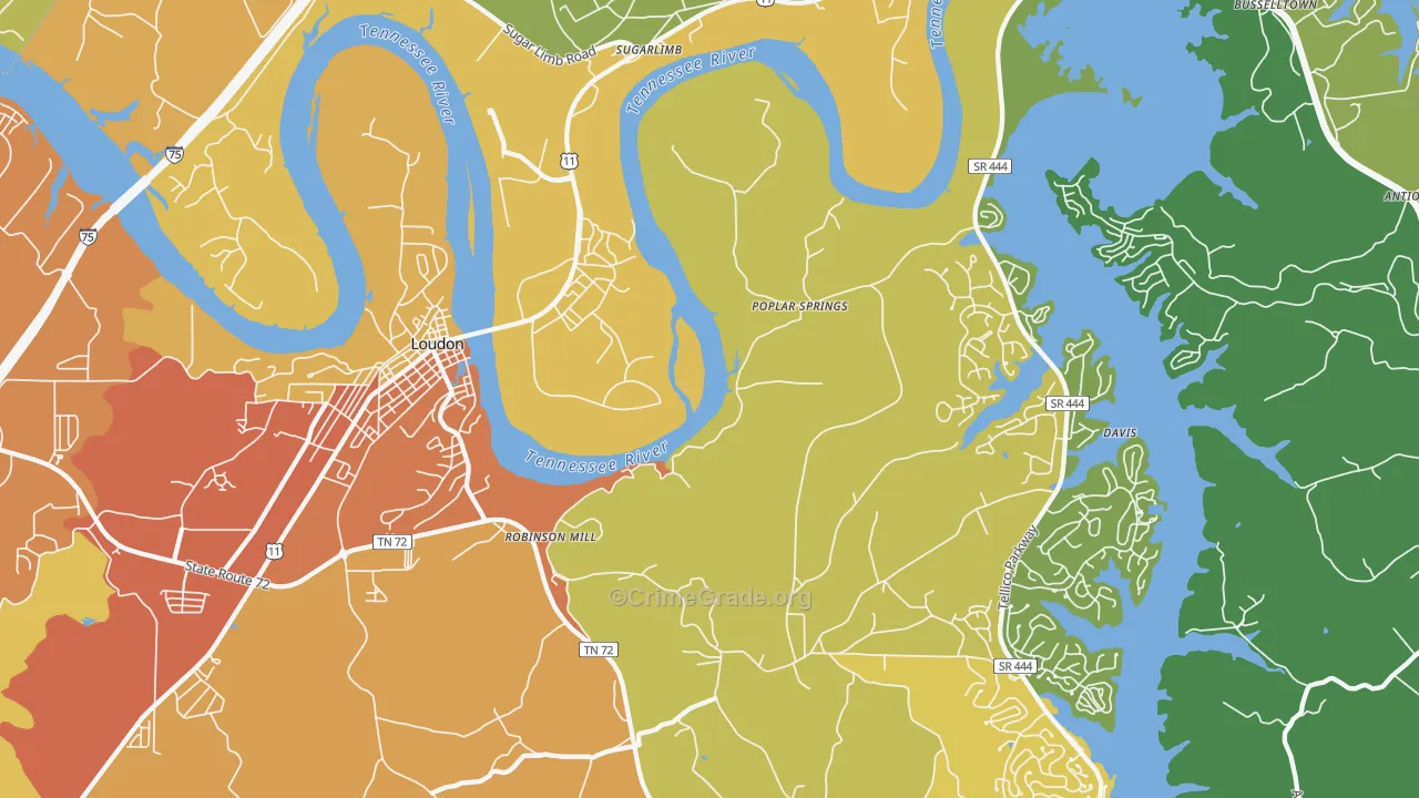 Poplar Springs, TN Map of Theft Rates