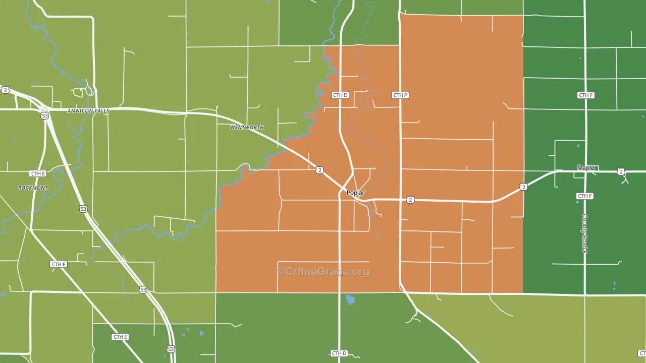 Poplar, WI Map of Theft Rates
