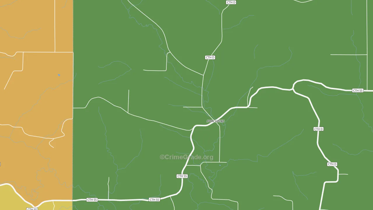 Porcupine, WI Map of Theft Rates