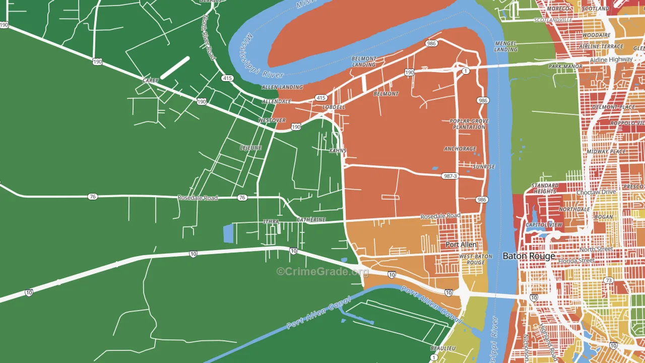 Port Allen, LA Map of Theft Rates