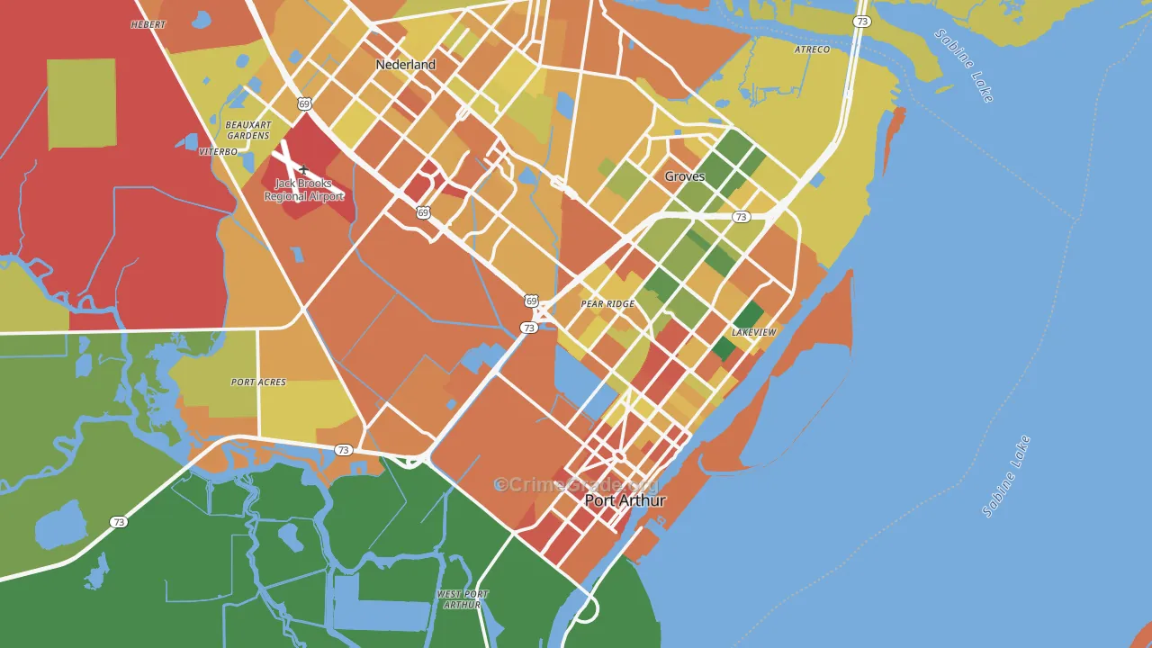 Port Arthur, TX Map of Theft Rates