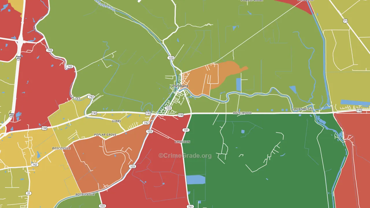 Port Barre, LA Map of Theft Rates