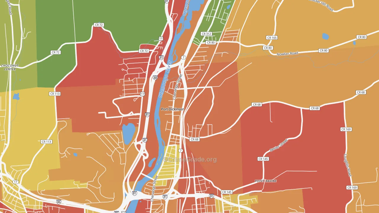 Port Dickinson, NY Map of Theft Rates