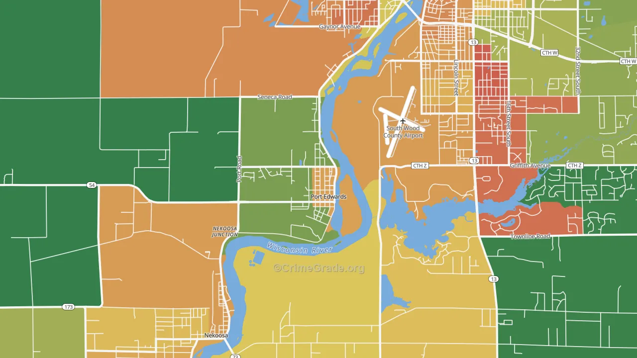 Port Edwards, WI Map of Theft Rates
