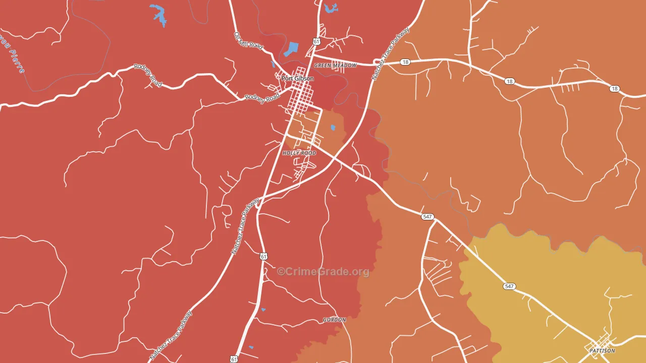 Port Gibson, MS Map of Theft Rates