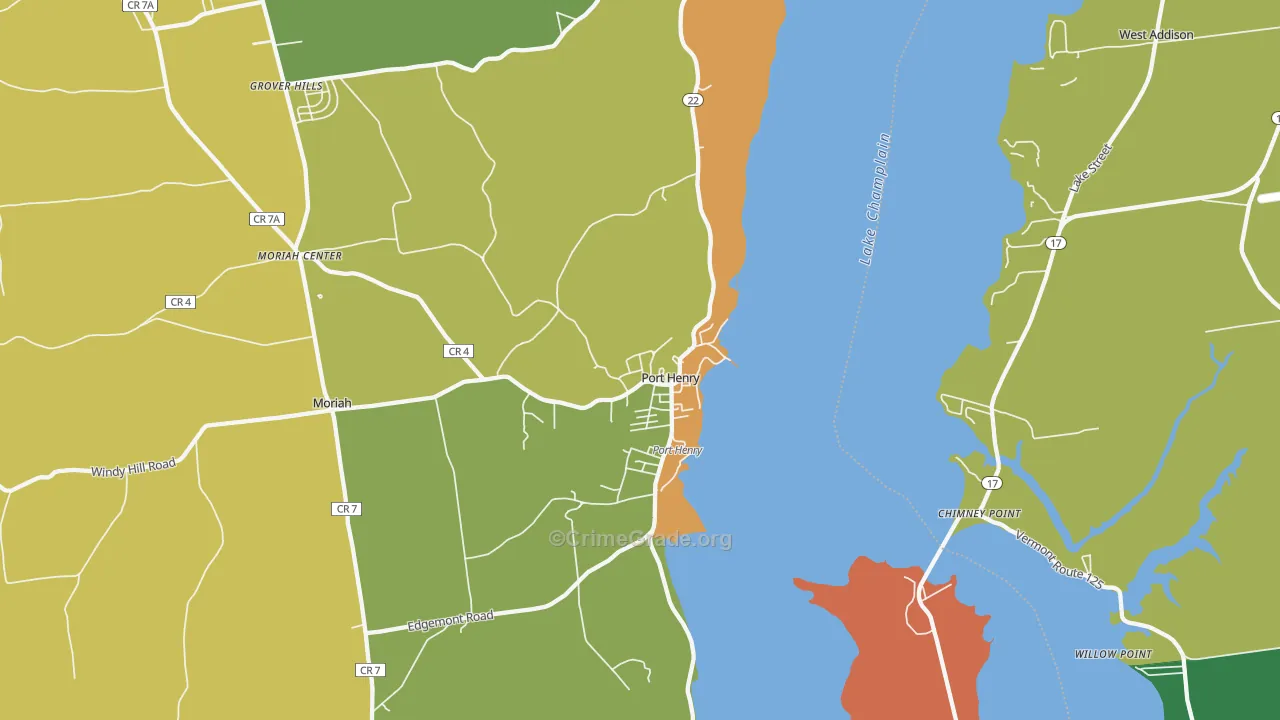 Port Henry, NY Map of Theft Rates