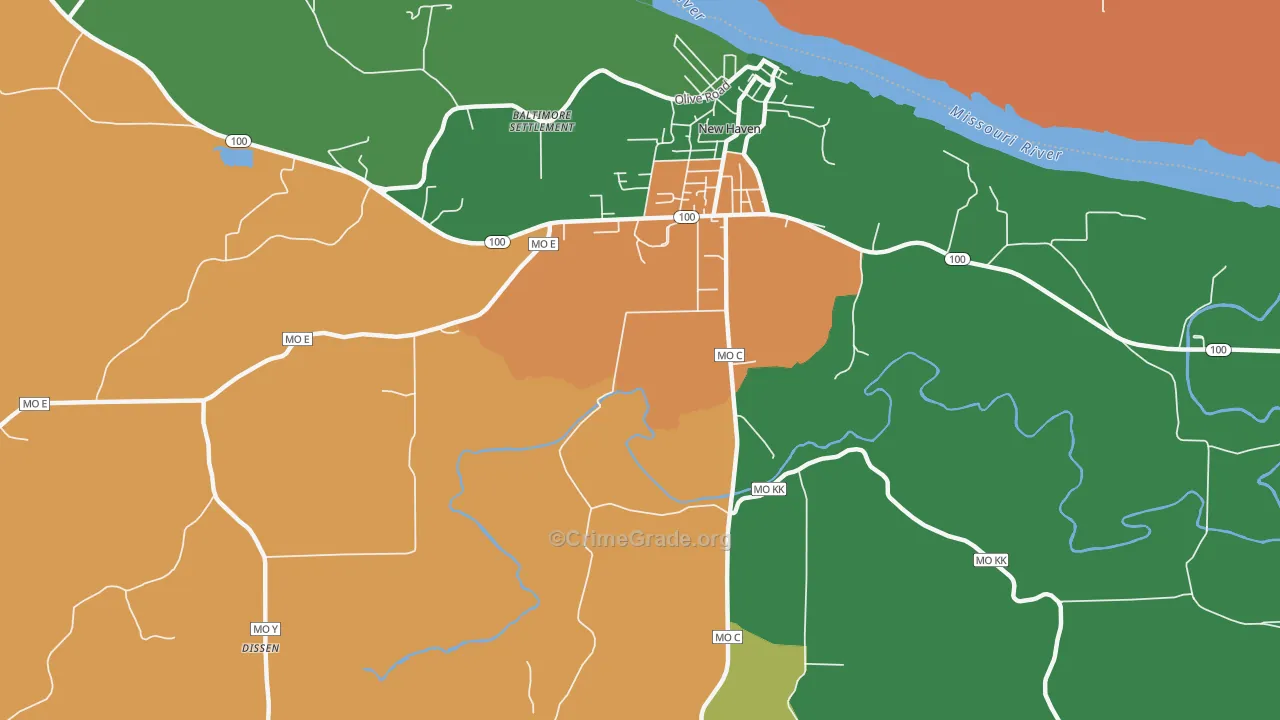 Port Hudson, MO Map of Theft Rates