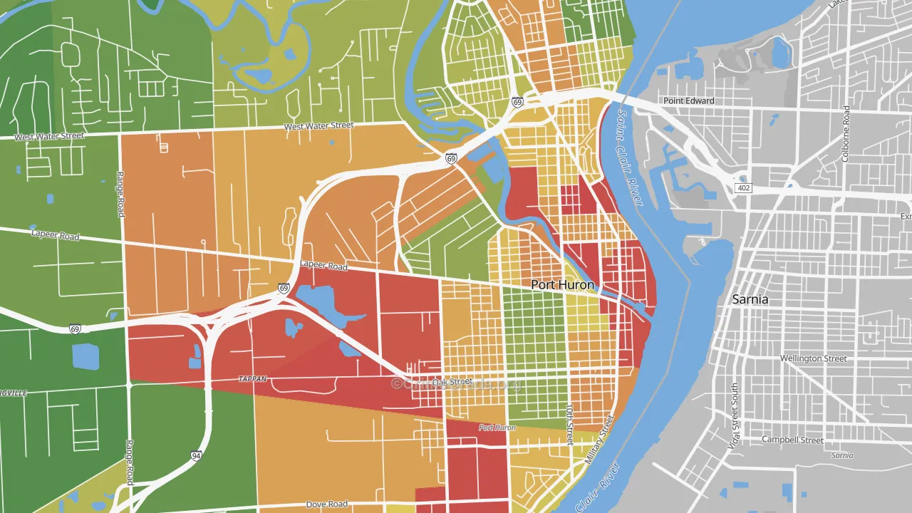Port Huron, MI Map of Theft Rates
