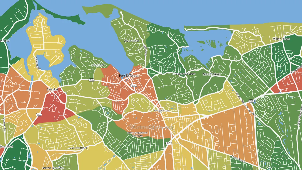 Port Jefferson, NY Map of Theft Rates