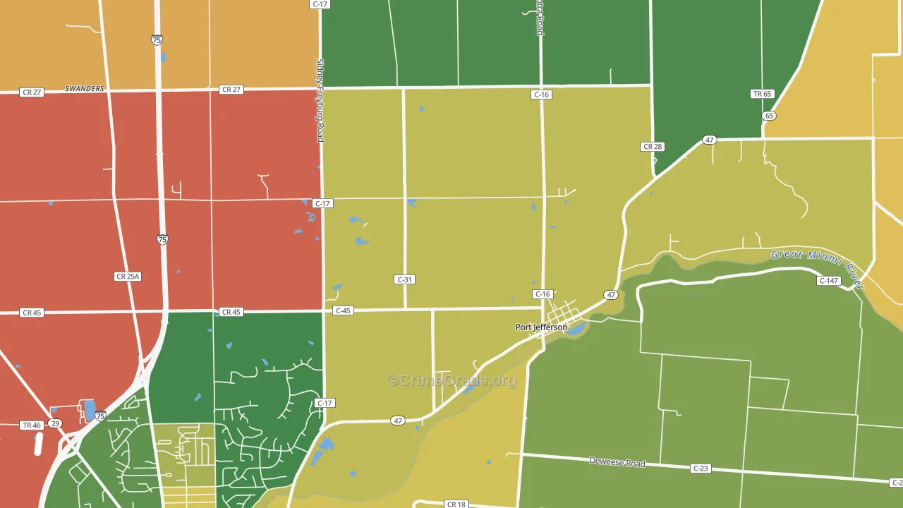 Port Jefferson, OH Map of Theft Rates
