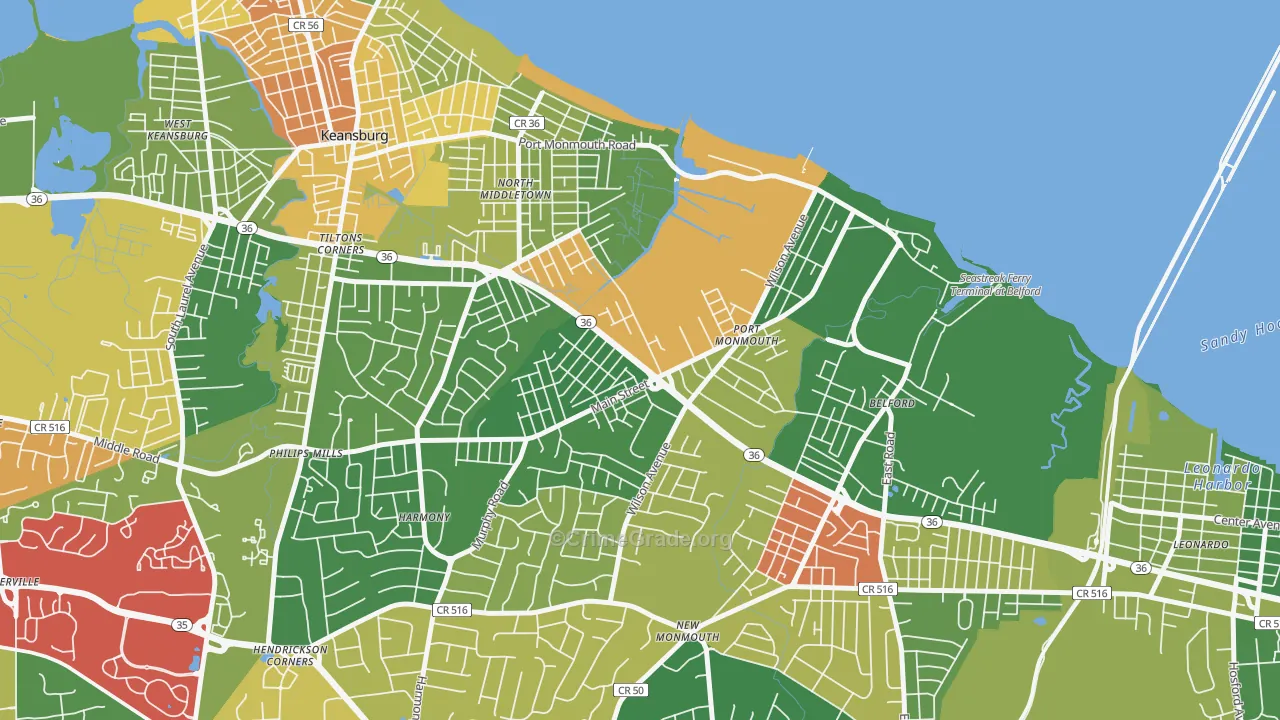 Port Monmouth, NJ Map of Theft Rates