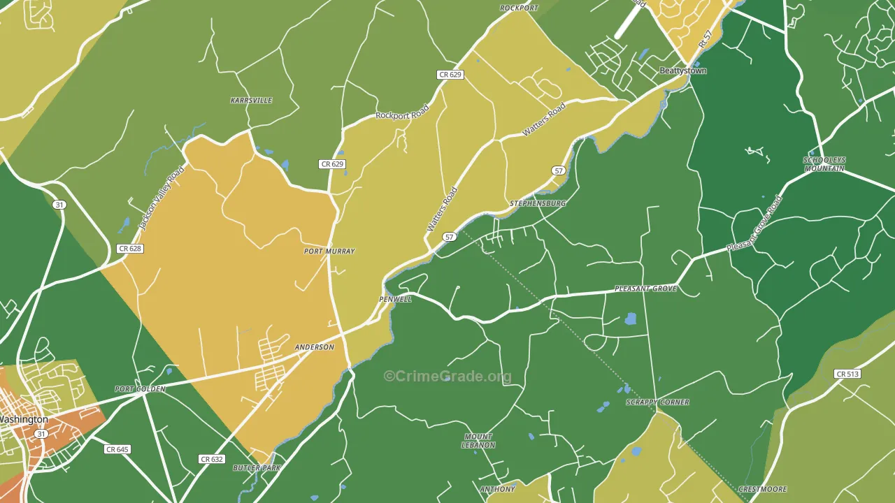 Port Murray, NJ Map of Theft Rates