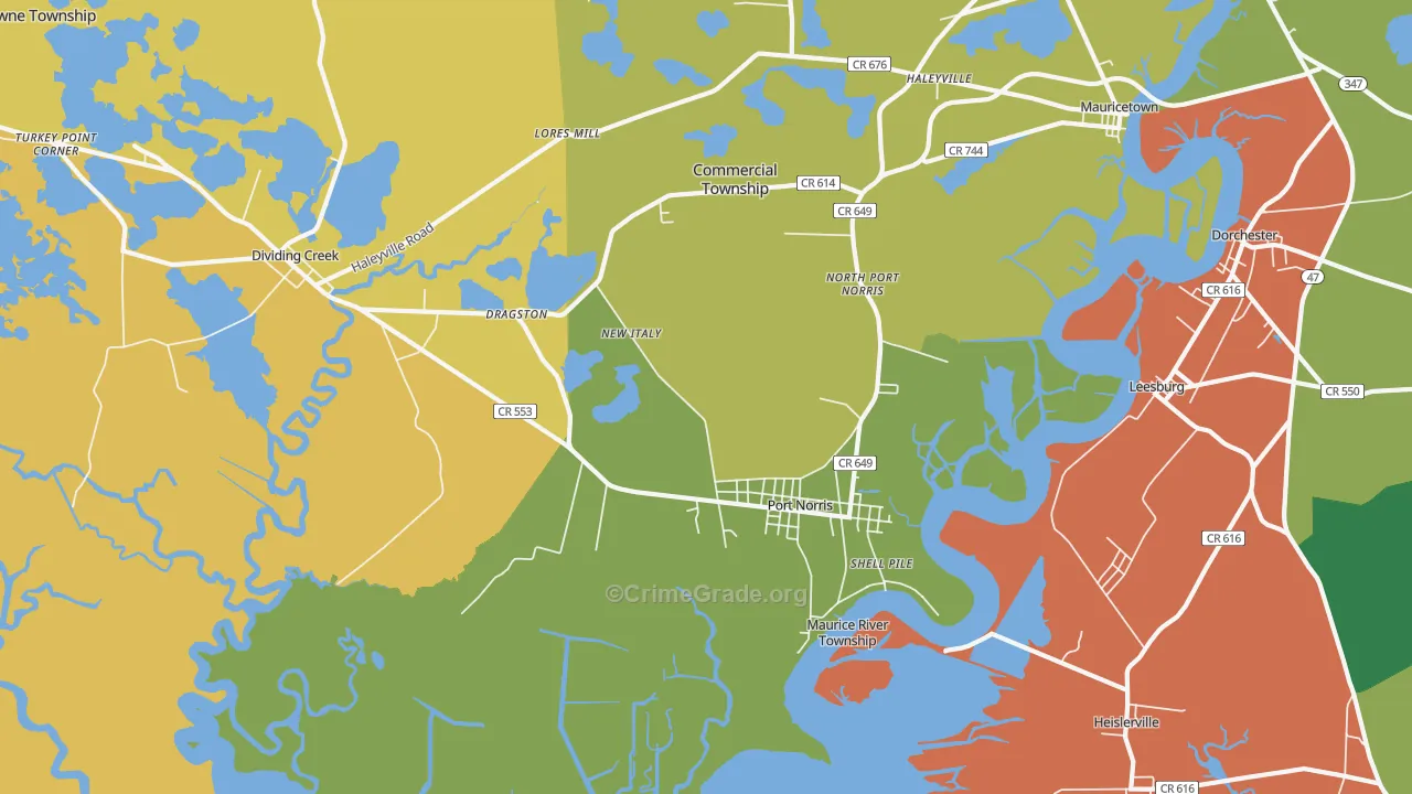 Port Norris, NJ Map of Theft Rates
