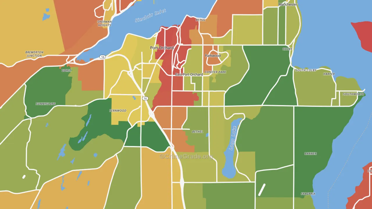 Port Orchard, WA Map of Theft Rates
