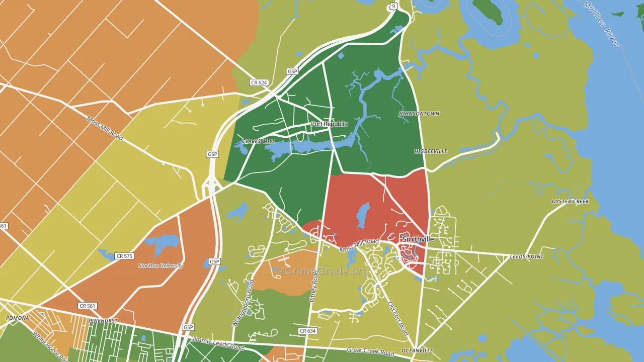 Port Republic, NJ Map of Theft Rates