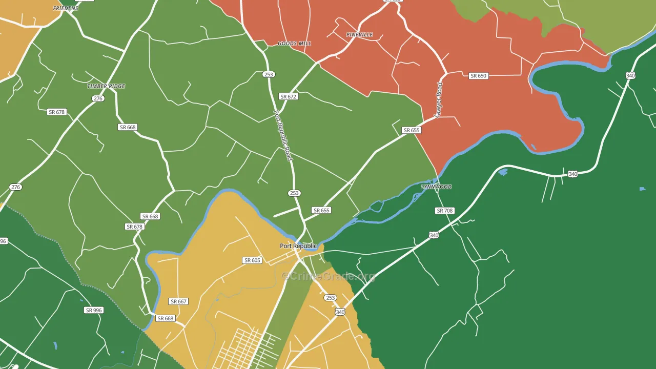 Port Republic, VA Map of Theft Rates