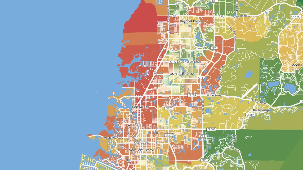 Port Richey, FL Map of Theft Rates