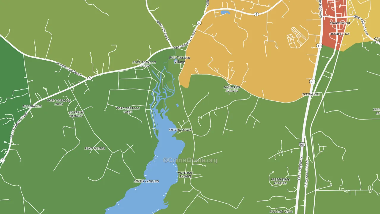 Port Tobacco Village, MD Map of Theft Rates