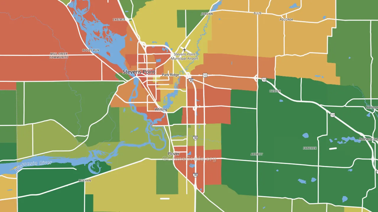 Portage County, WI Map of Theft Rates