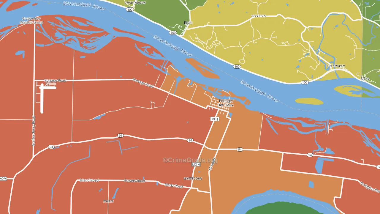 Portage Des Sioux, MO Map of Theft Rates