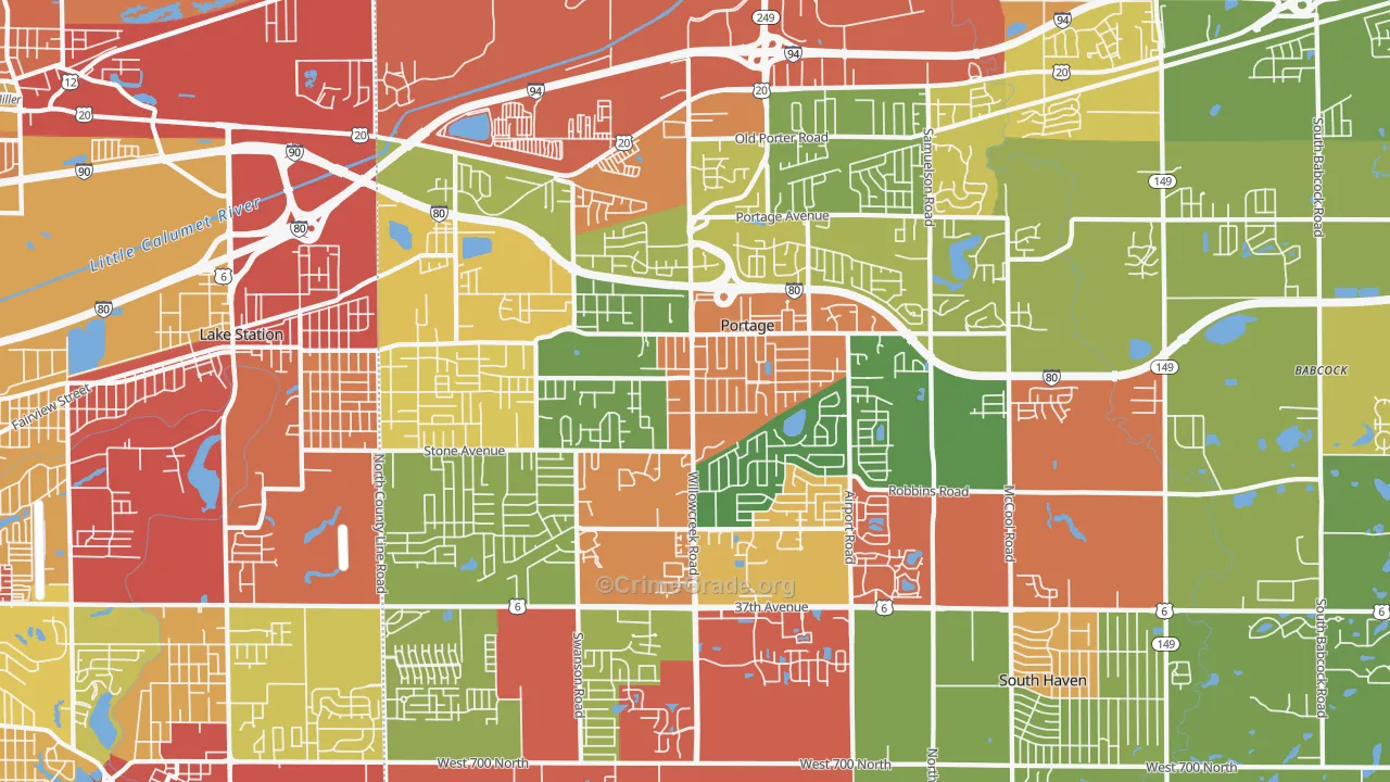 Portage, IN Map of Theft Rates