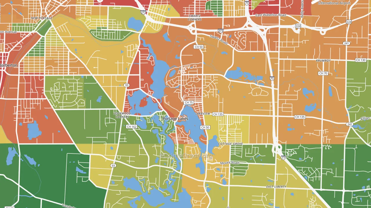 Portage Lakes, OH Map of Theft Rates