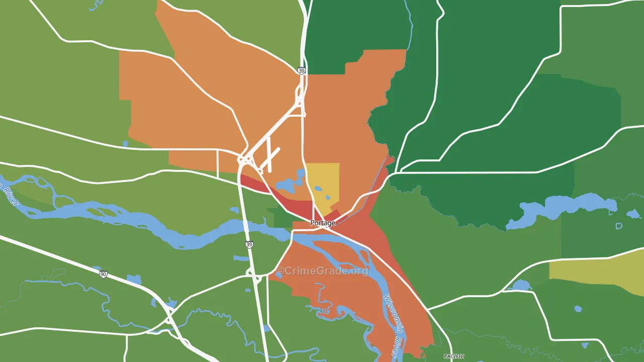 Portage, WI Map of Theft Rates