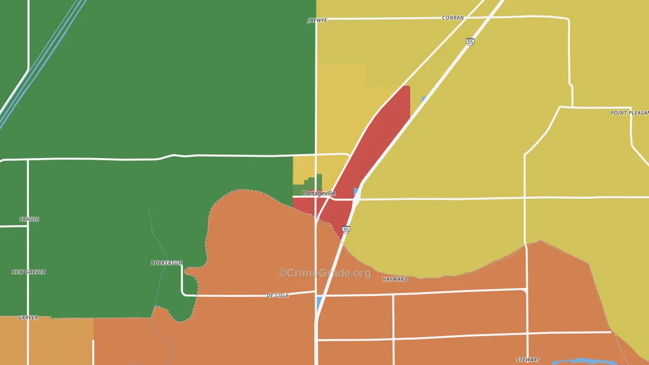 Portageville, MO Map of Theft Rates