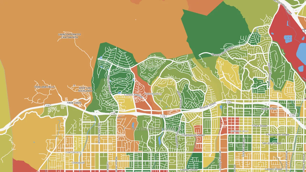 Portar Ranch, Northridge, CA Map of Theft Rates
