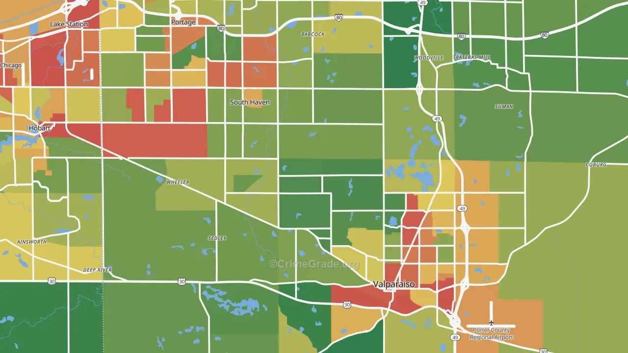 Porter County, IN Map of Theft Rates