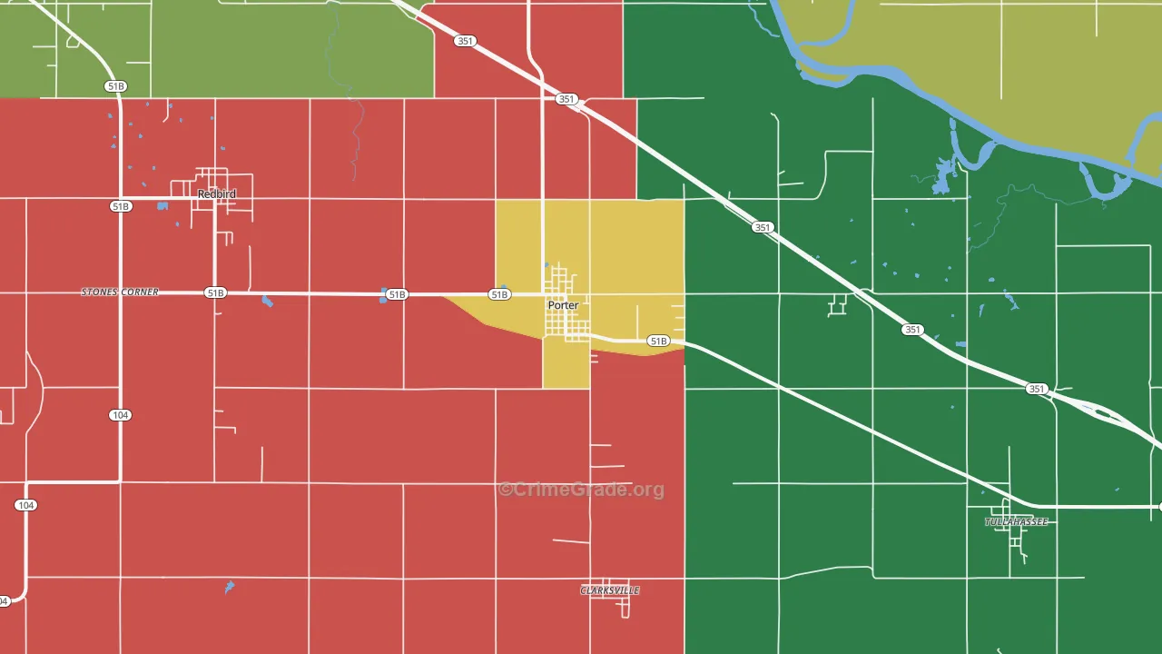 Porter, OK Map of Theft Rates