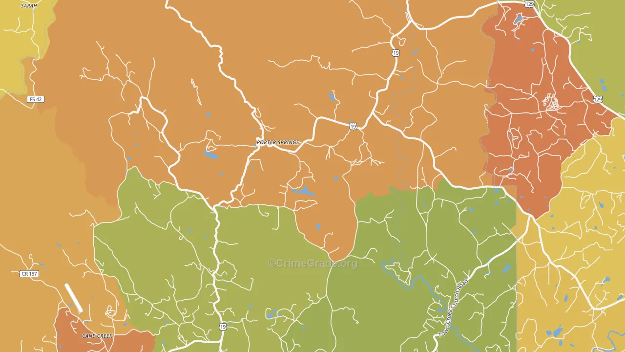 Porter Springs, GA Map of Theft Rates