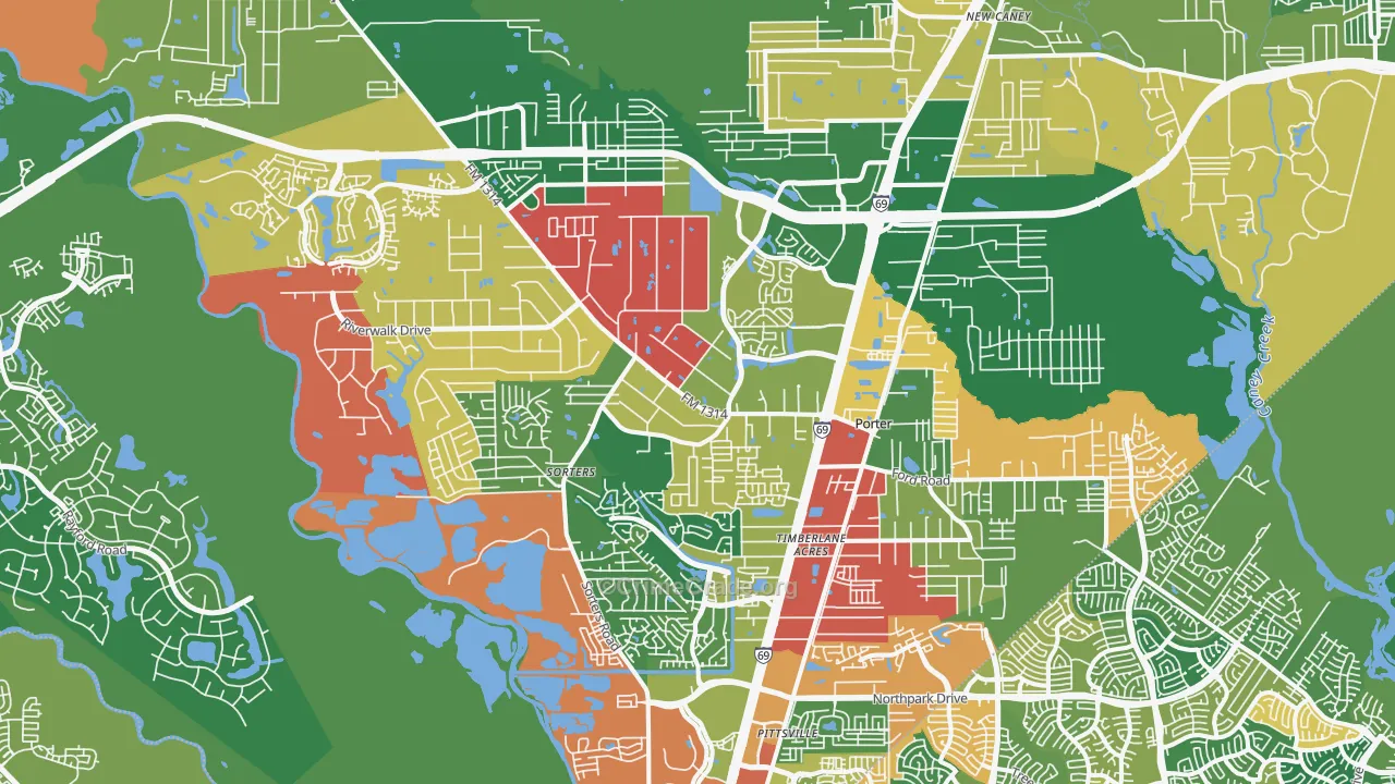 Porter, TX Map of Theft Rates