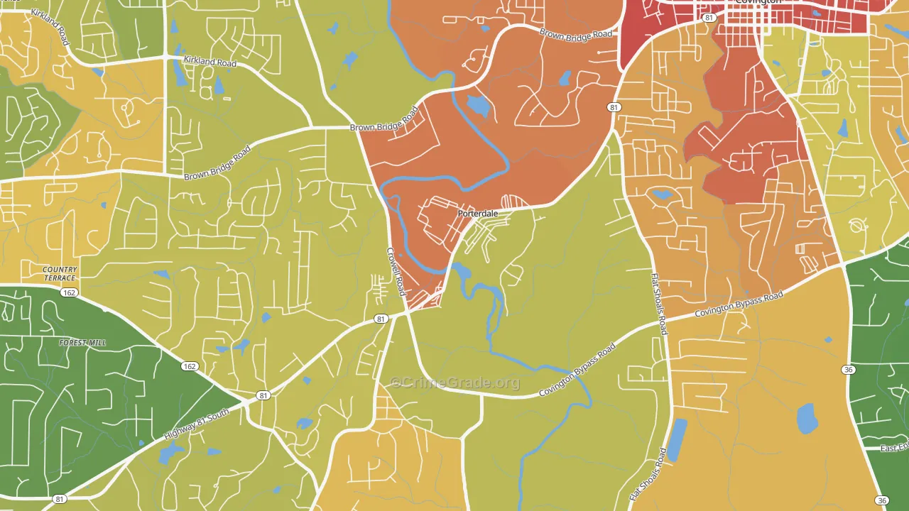 Porterdale, GA Map of Theft Rates