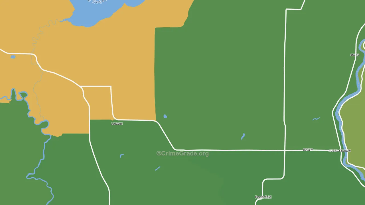 Porterfield, WI Map of Theft Rates