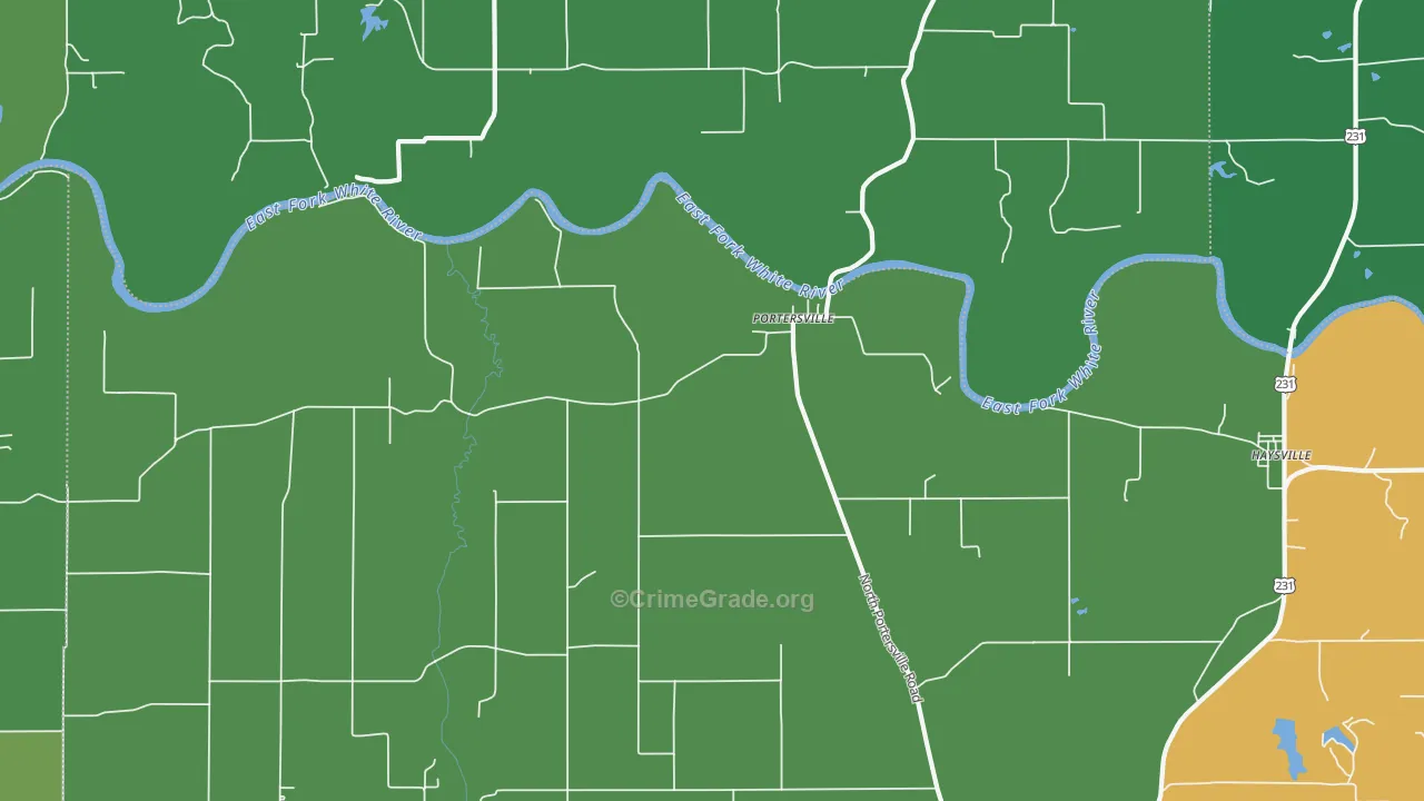 Portersville, IN Map of Theft Rates