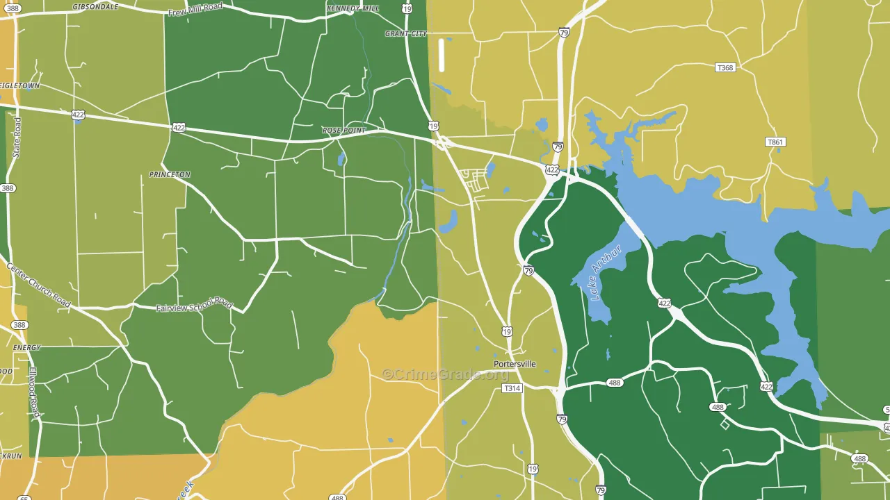 Portersville, PA Map of Theft Rates