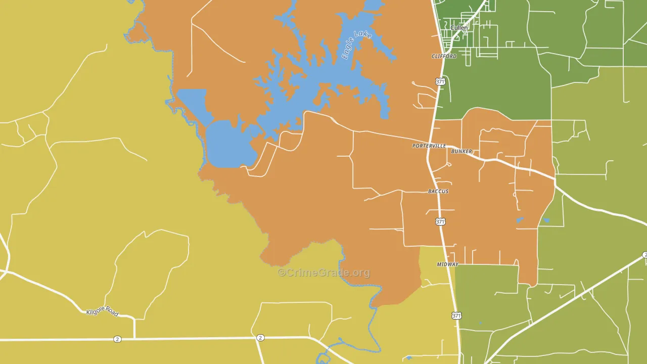Porterville, LA Map of Theft Rates