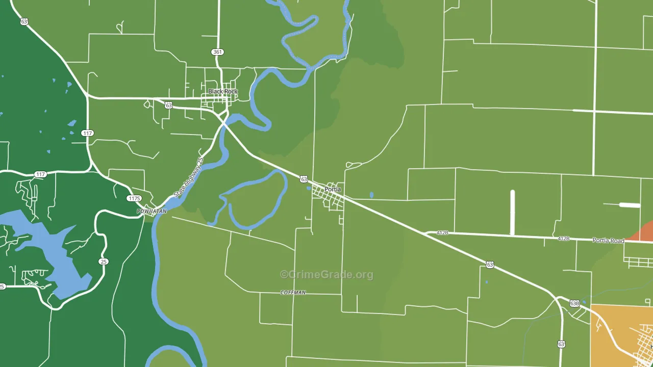 Portia, AR Map of Theft Rates