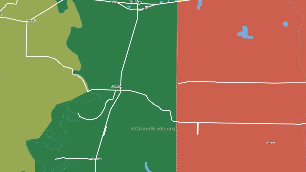 Portland, AR Map of Theft Rates