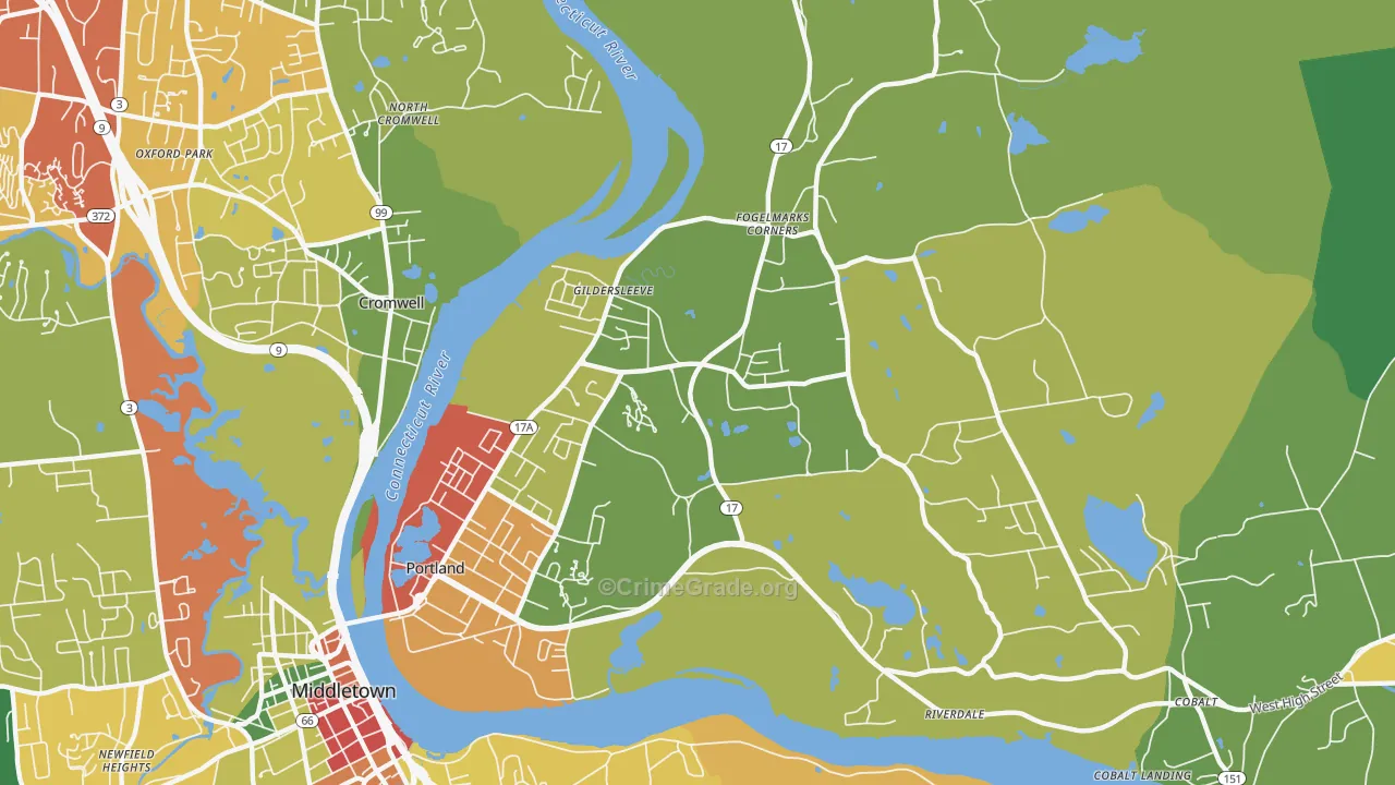 Portland, CT Map of Theft Rates