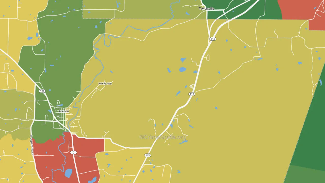 Portland, GA Map of Theft Rates