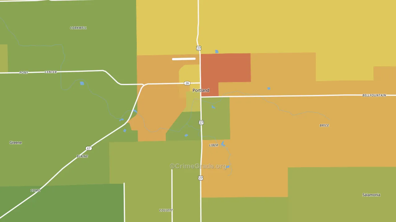 Portland, IN Map of Theft Rates