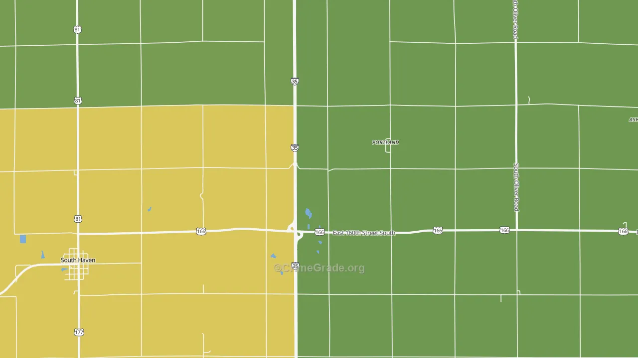 Portland, KS Map of Theft Rates