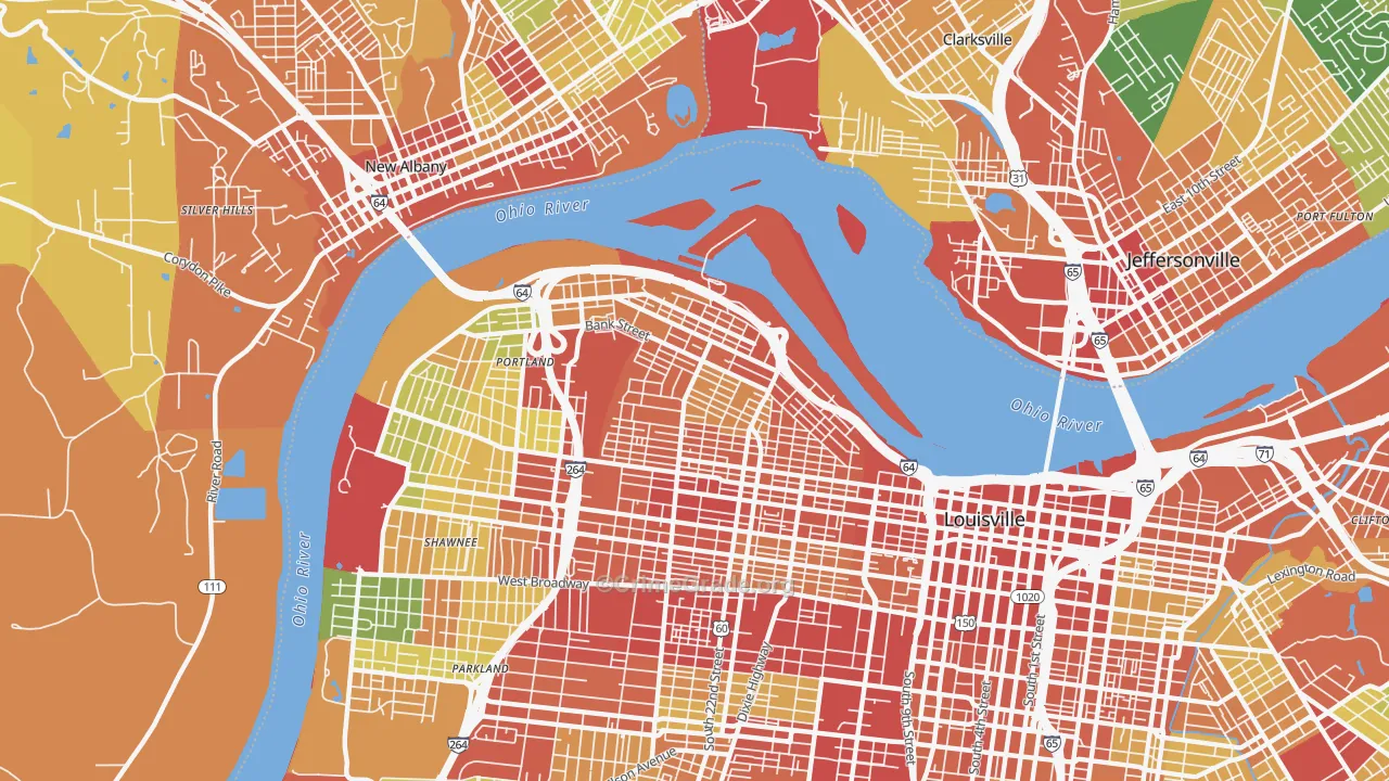 Portland, Louisville, KY Map of Theft Rates