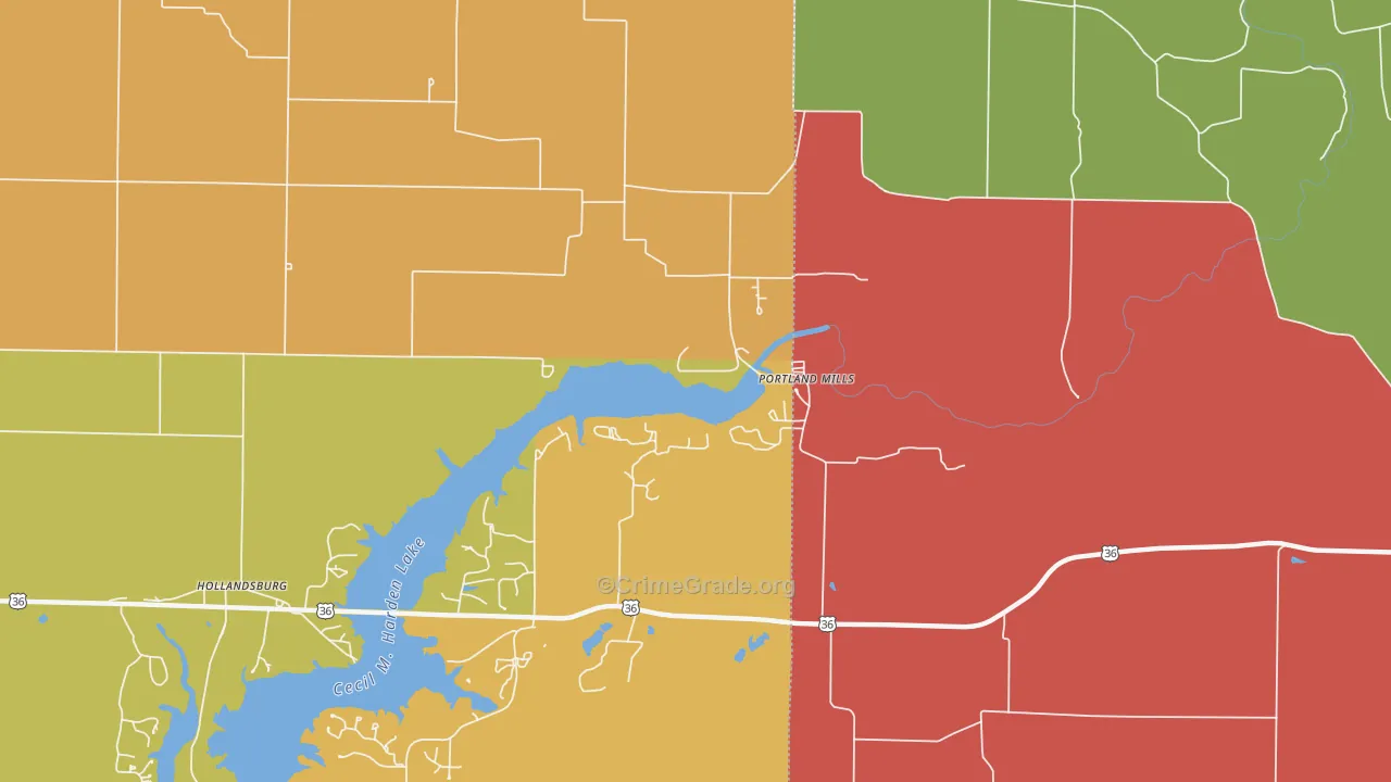 Portland Mills, IN Map of Theft Rates